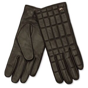 Michael Kors Women's Leather Chocolate Brown Quilted Touch Tip Gloves Sz Medium